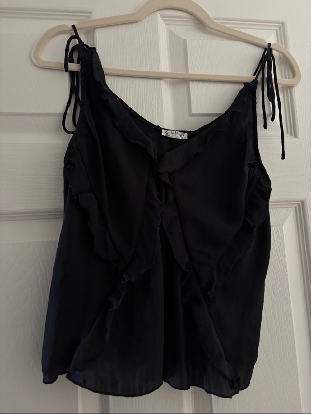 Free People Black Ruffle Tie-Shoulder Camisole